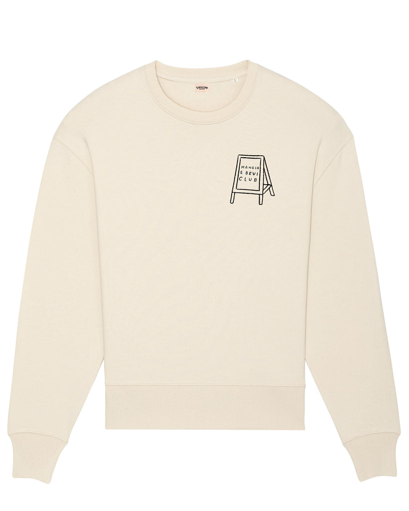 Felpa Oversize heavy con stampa "Mangia e Bevi Club", grande sulla schiena e piccola lato cuore Strillone Society