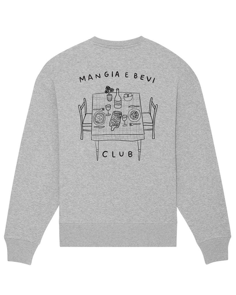Felpa Oversize heavy con stampa "Mangia e Bevi Club", grande sulla schiena e piccola lato cuore Strillone Society