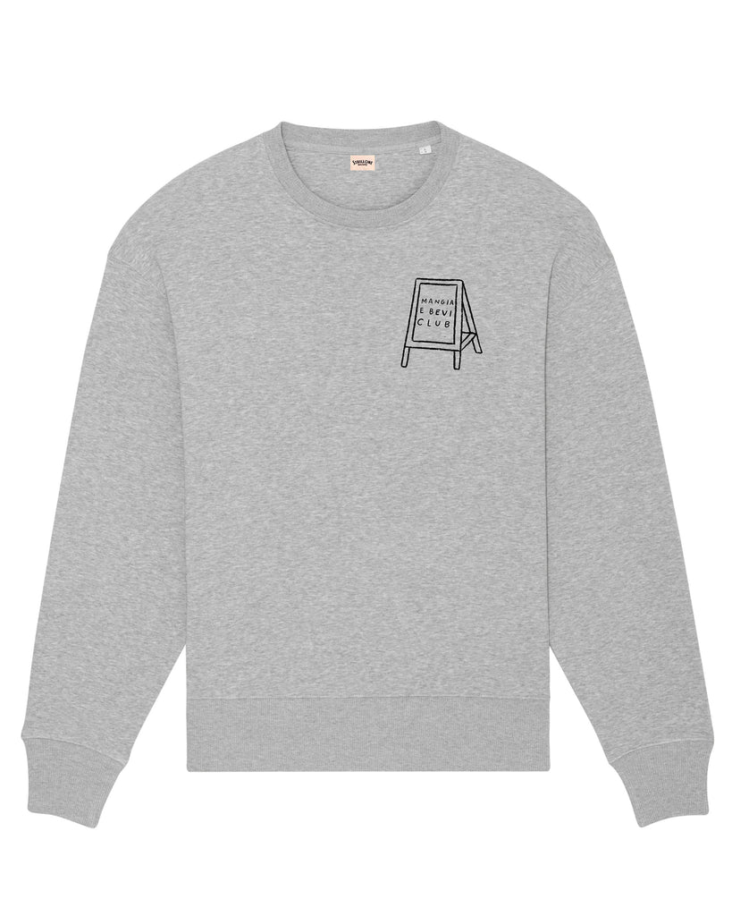 Felpa Oversize heavy con stampa "Mangia e Bevi Club", grande sulla schiena e piccola lato cuore Strillone Society