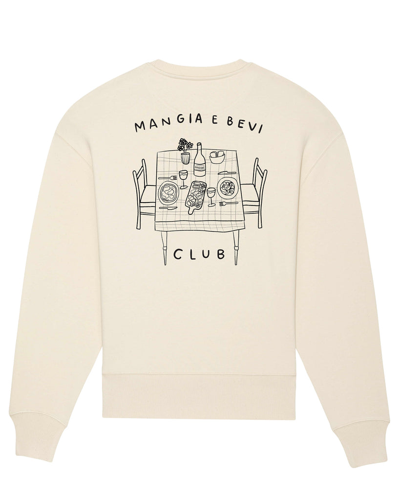 Felpa Oversize heavy con stampa "Mangia e Bevi Club", grande sulla schiena e piccola lato cuore Strillone Society