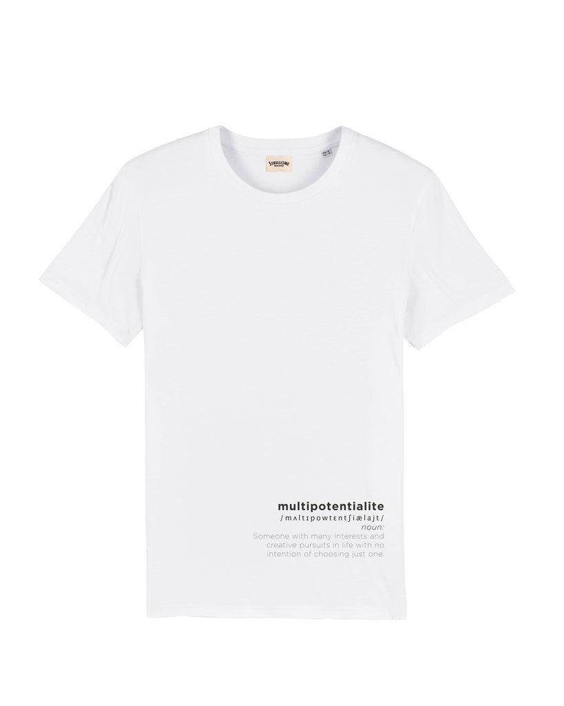 t-shirt multipotentialite cotone bianca strillone society x puttyverse market